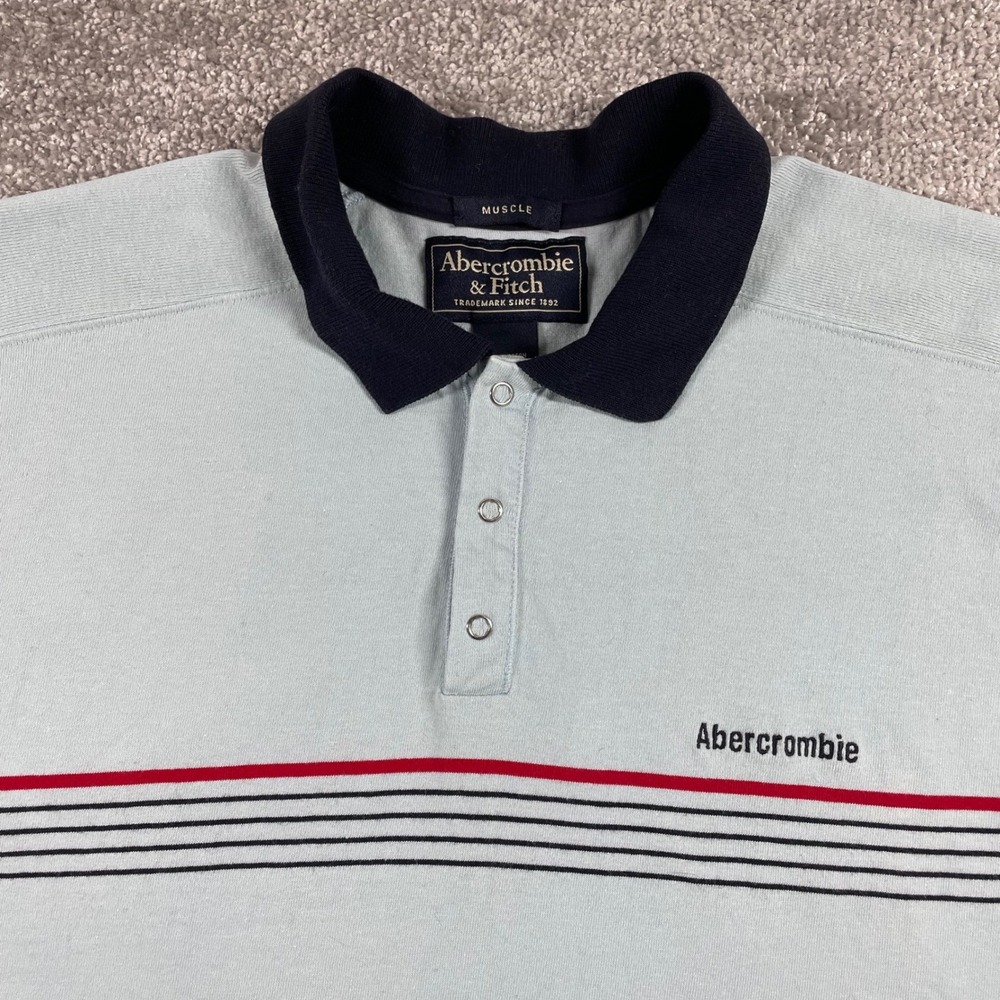Abercrombie Fitch Polo Shirt Mens Large Muscle Fit Snap Button Y2K Retro Striped
